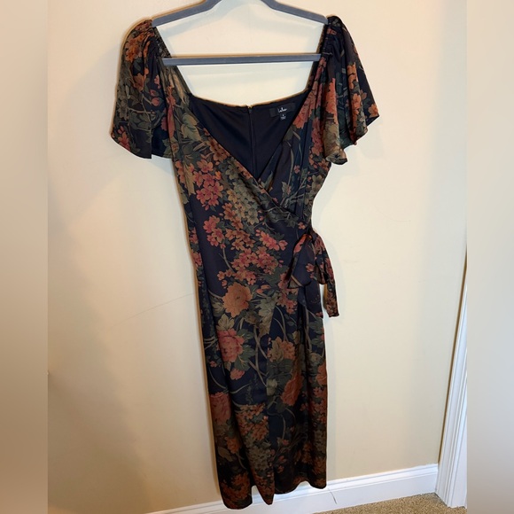 Lulus Subtle Elegance Black Floral Print Faux Wrap Midi Dress size small - Picture 3 of 7
